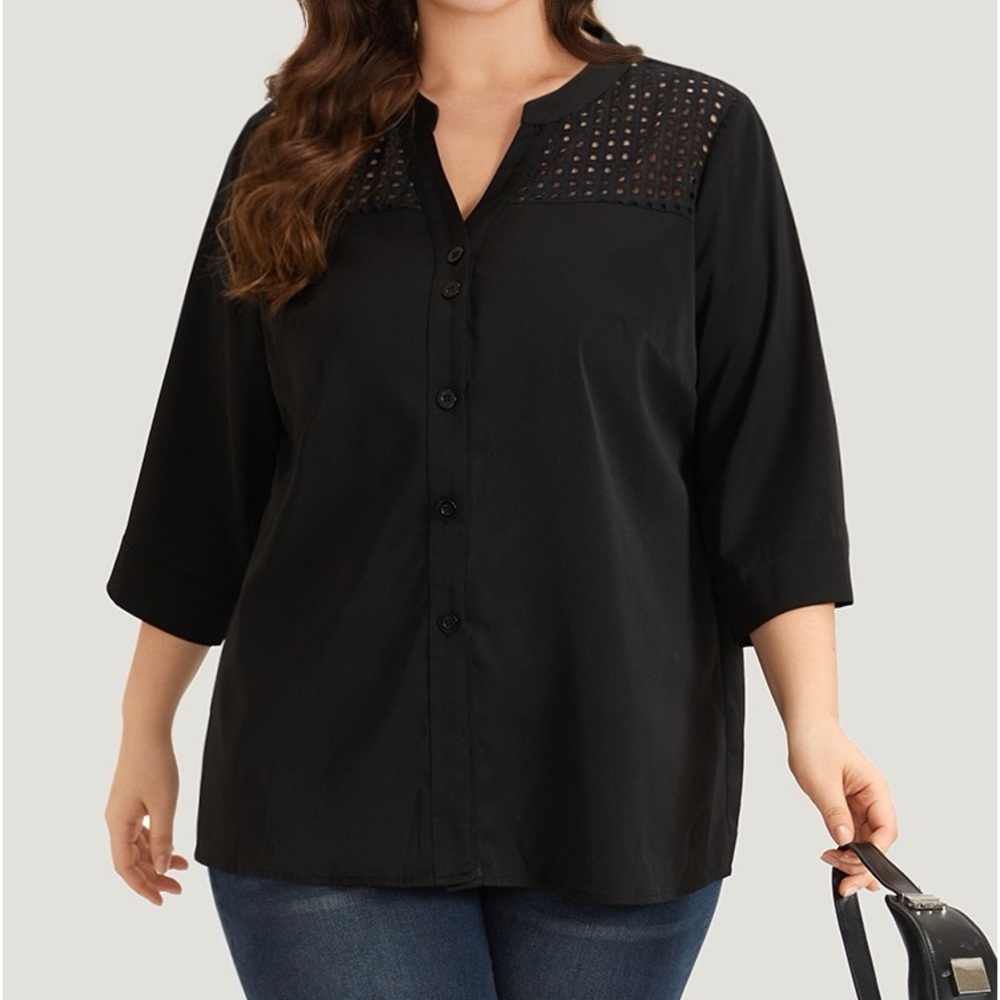BloomChic Black Cut Out Button Down Top Plus Size 1X